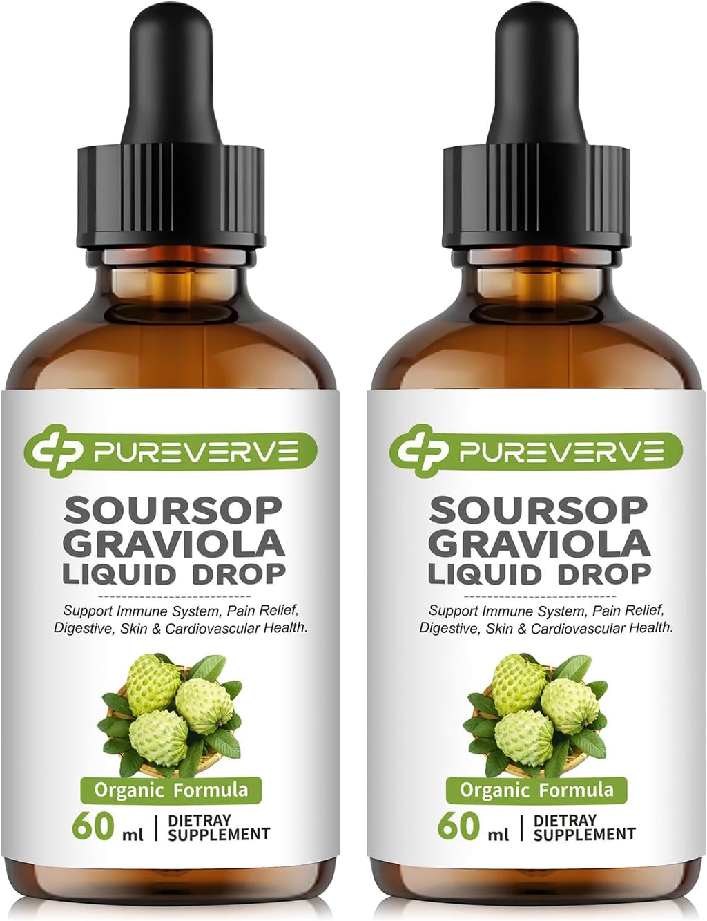 Herbal Goodness Graviola (Guanábana) Gotas Líquidas para el Apoyo Celular, Sistema Inmunitario y Salud Digestiva, Sin Azúcar, Sin Gluten, Sabor Natural, 60 ml