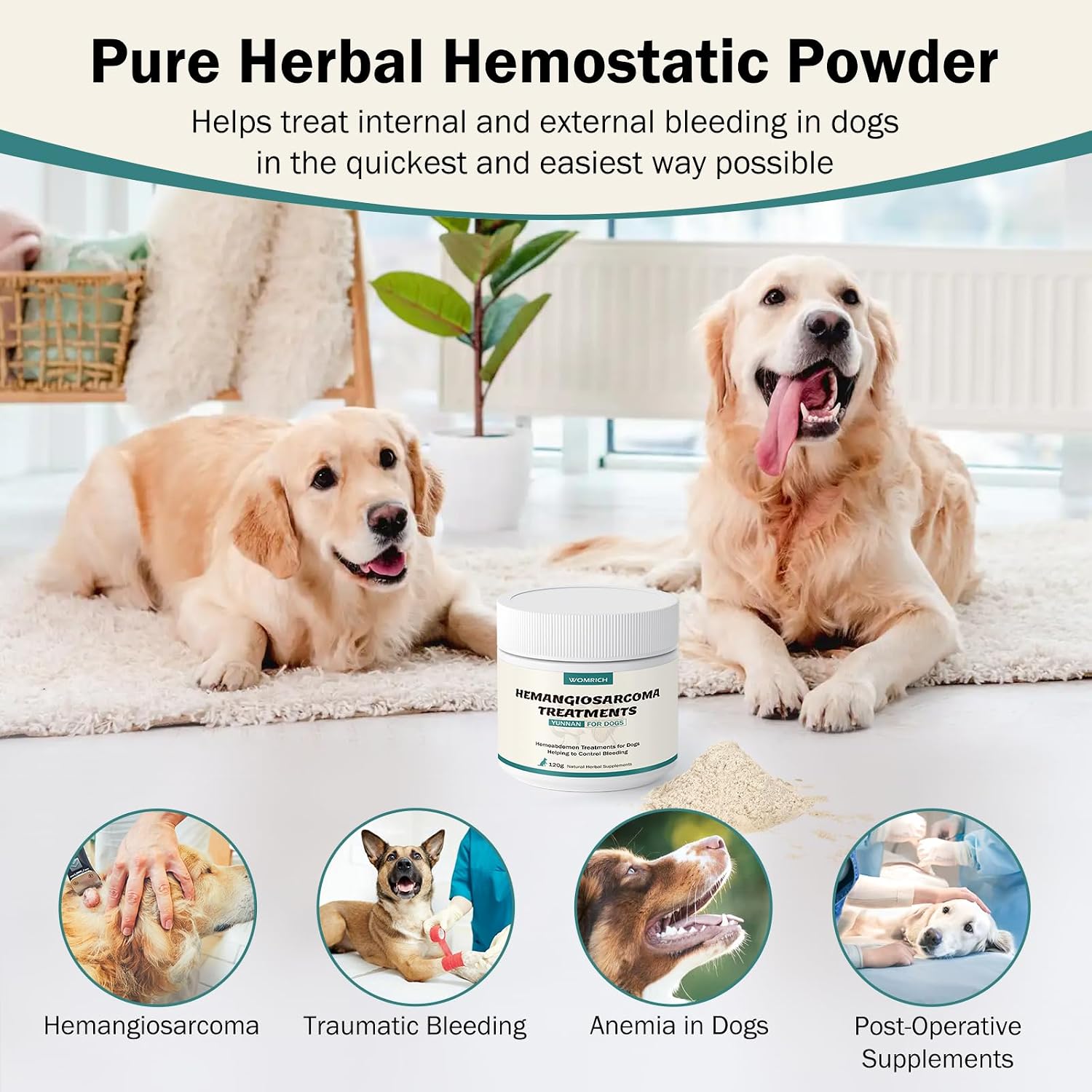 Polvo de Apoyo Sanguíneo para Perros, Yunnan Sanqi Natural - 120g