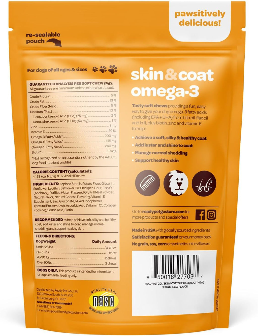 Complemento de Aceite de Pescado para Perros - Omega 3 con EPA, DHA y Aceite de Krill - 90 Masticables