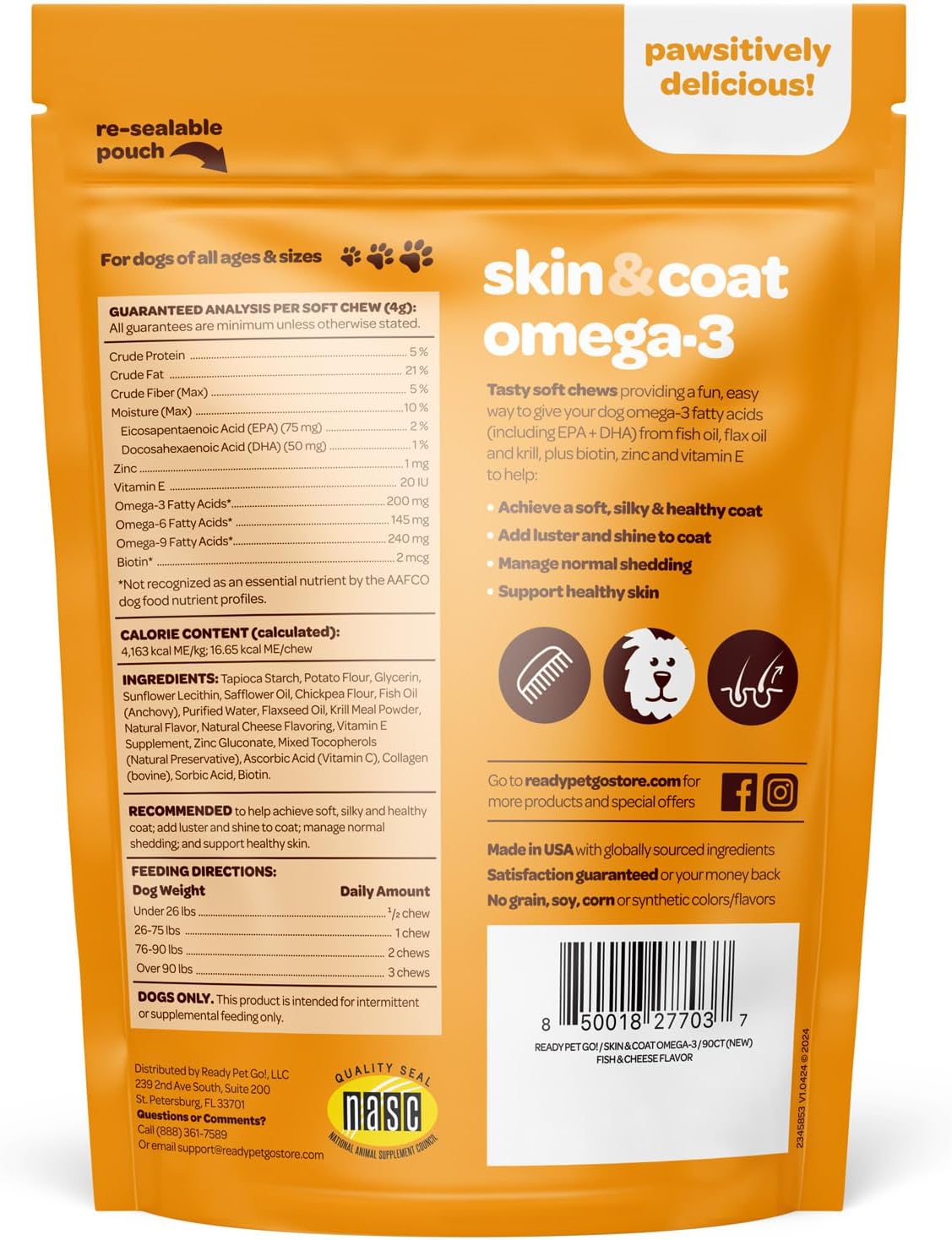 Complemento de Aceite de Pescado para Perros - Omega 3 con EPA, DHA y Aceite de Krill - 90 Masticables