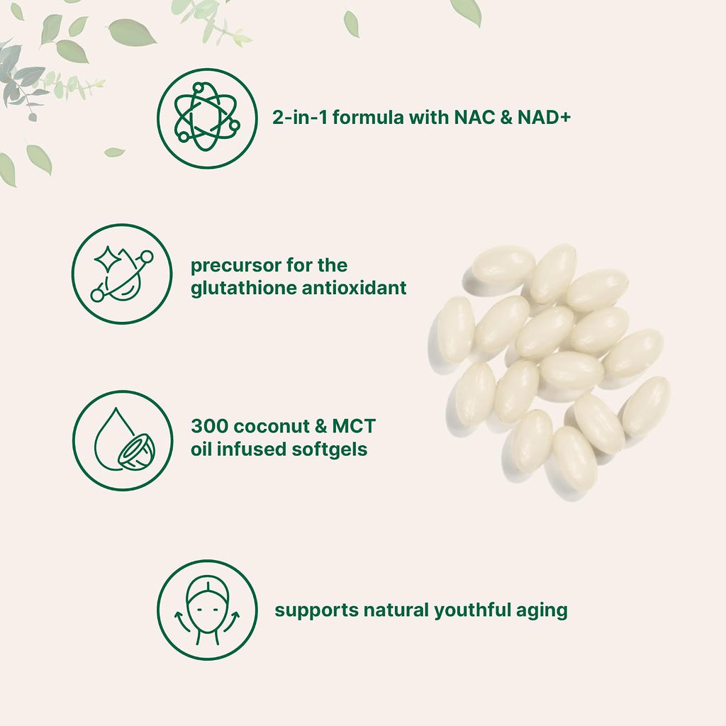 NAC 600mg con NAD+, 300 Cápsulas Blandas