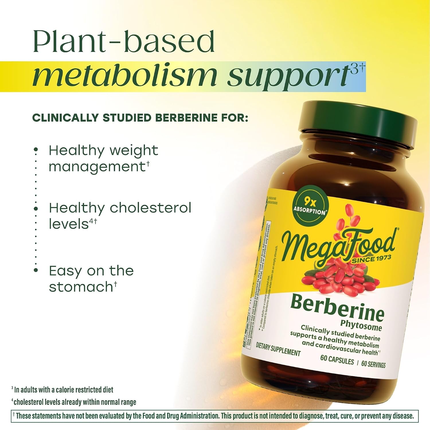 MegaFood Berberine Phytosome - 550 mg por Cápsula, 1100 mg Diarios - 9x Absorción - Apoya el Metabolismo Saludable y Niveles de Colesterol - Vegano - 60 Cápsulas