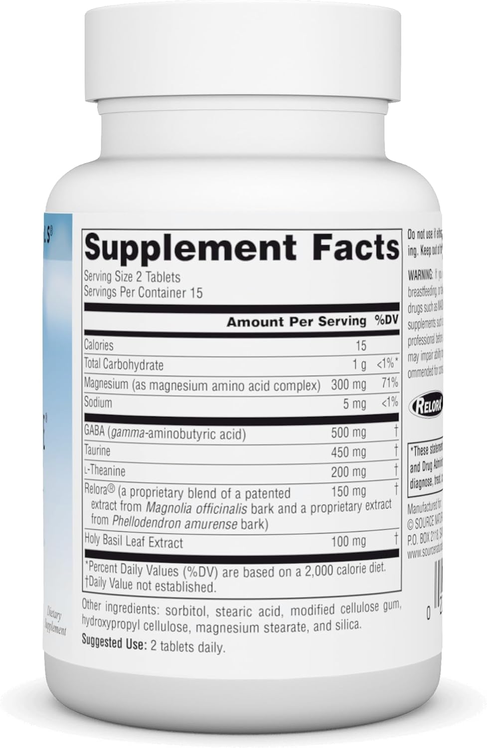 Source Naturals Serene Science Theanine Serene con Relora, Magnesio y GABA - 30 Tabletas