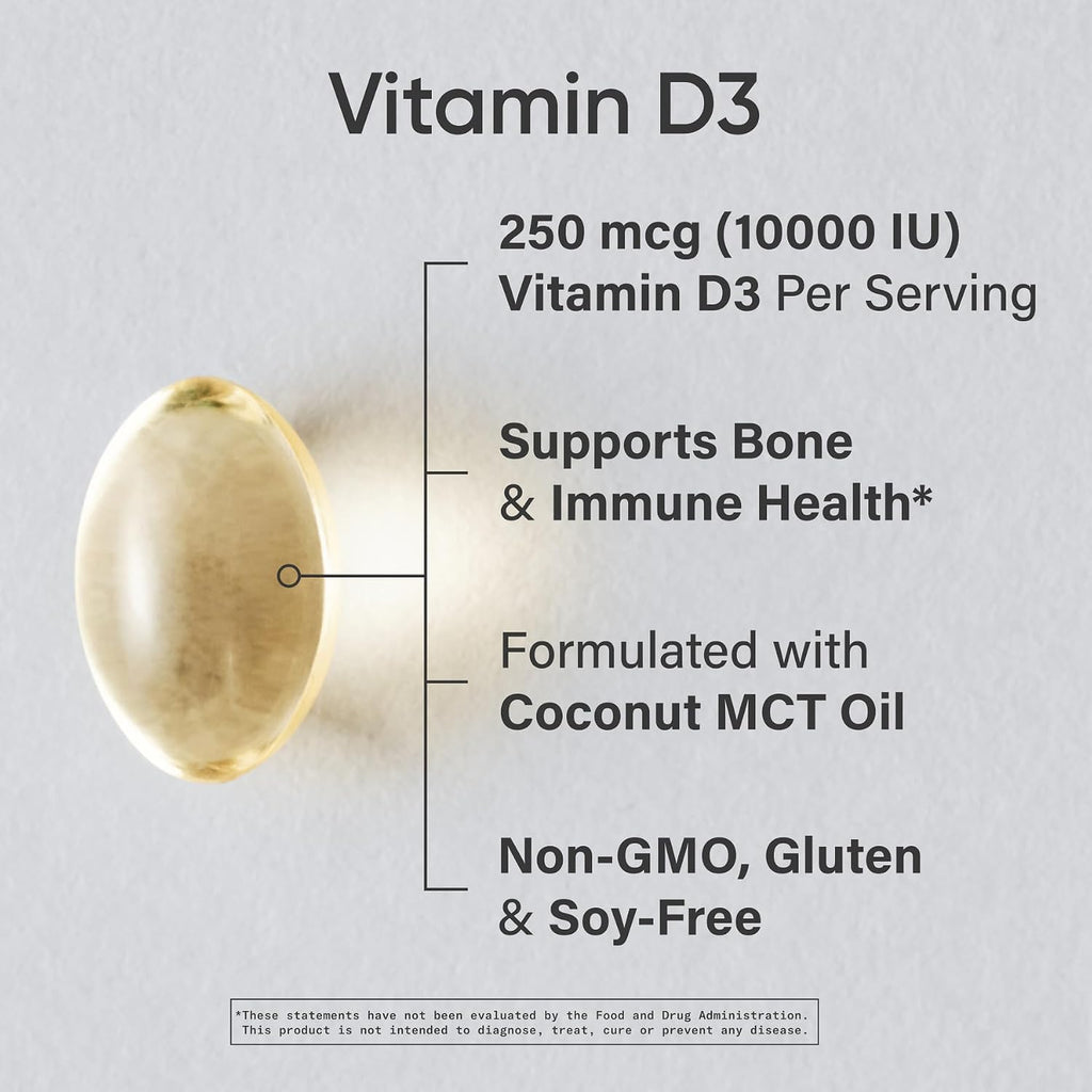 Sports Research® Vitamina D3 10.000 UI (250 mcg) con Aceite MCT de Coco - 120 Cápsulas Blandas