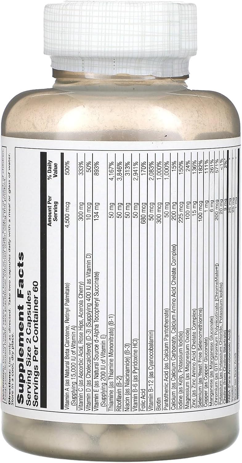 Solaray Twice Daily Multivitamínico Sin Hierro, 120 Cápsulas
