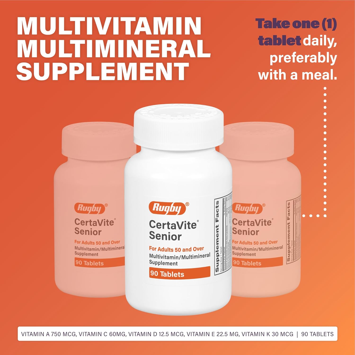 Rugby CertaVite Senior - Complemento Multivitamínico y Multimineral para Adultos de 50 Años o Más - 90 Comprimidos