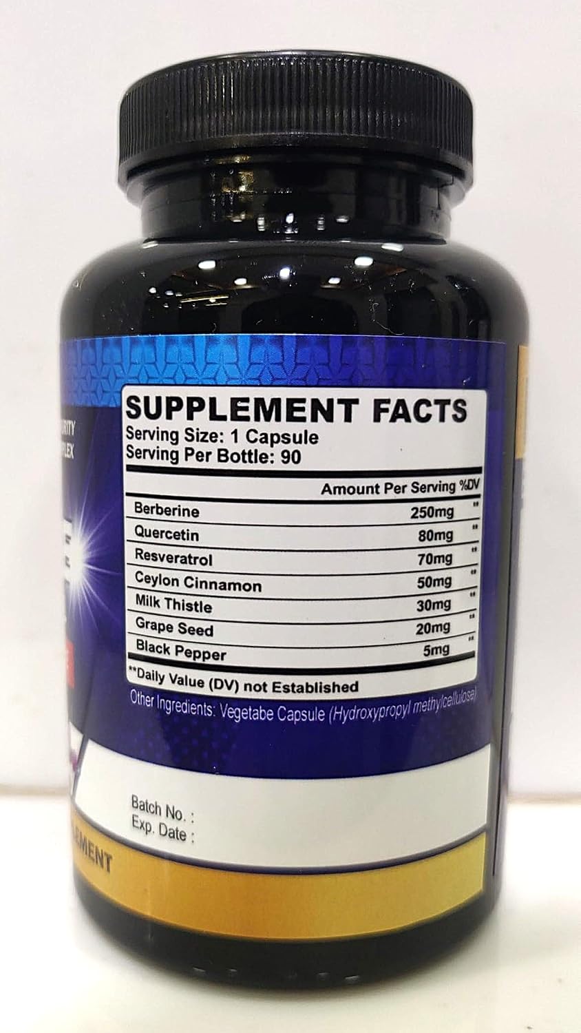 Organic Cadane Berberina 7en1 - 90 Cápsulas - Suplemento con Quercetina y Canela