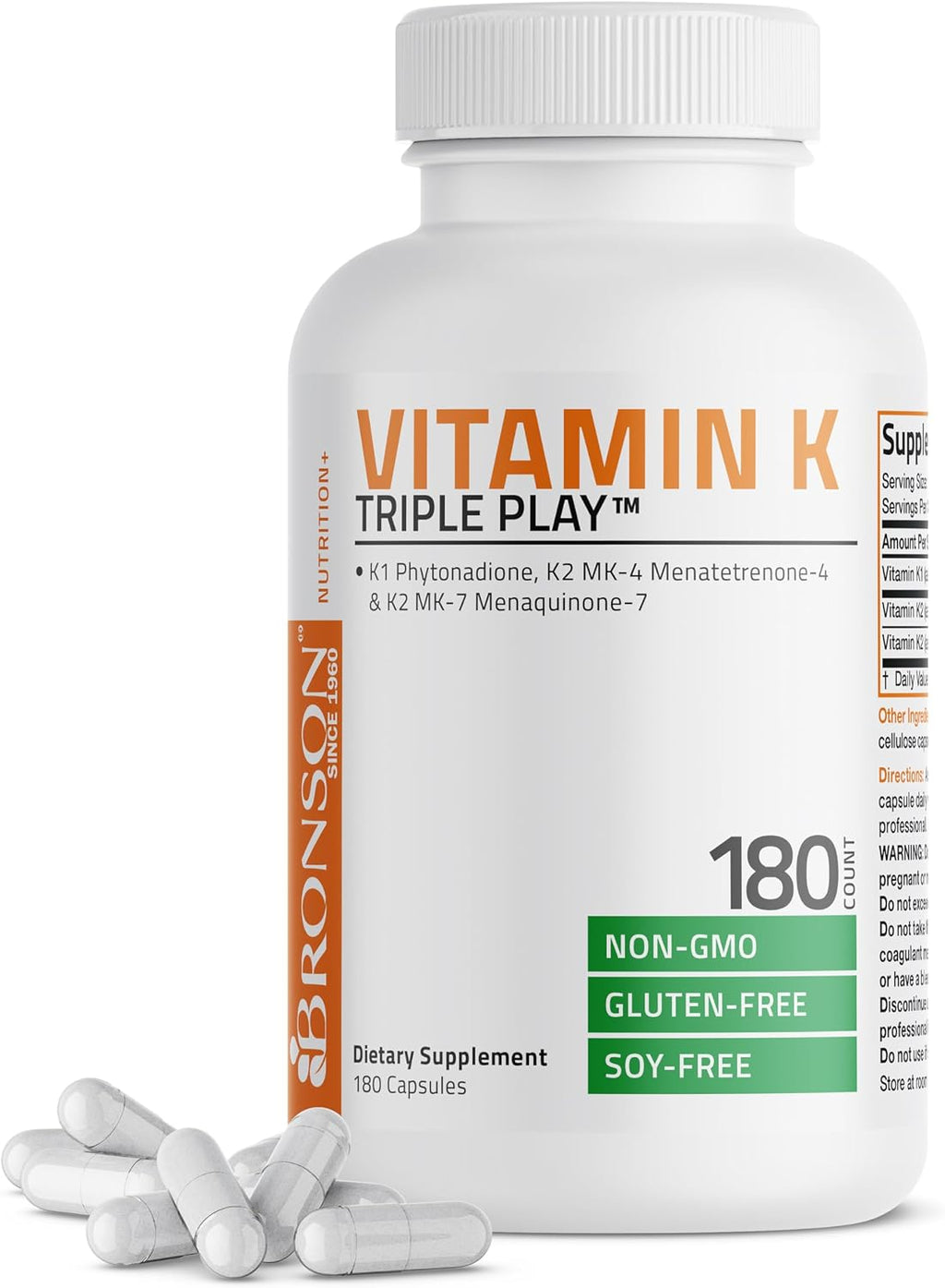 Vitamin K Triple Play: Complejo de vitamina K1, K2 MK7 y K2 MK4, 180 cápsulas