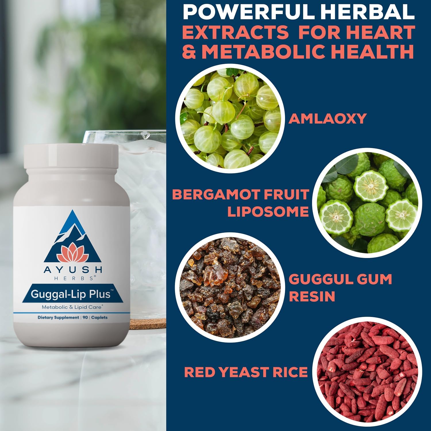 Ayush Herbs Guggal-Lip Plus - Suplemento Metabólico Ayurvédico - 90 Comprimidos