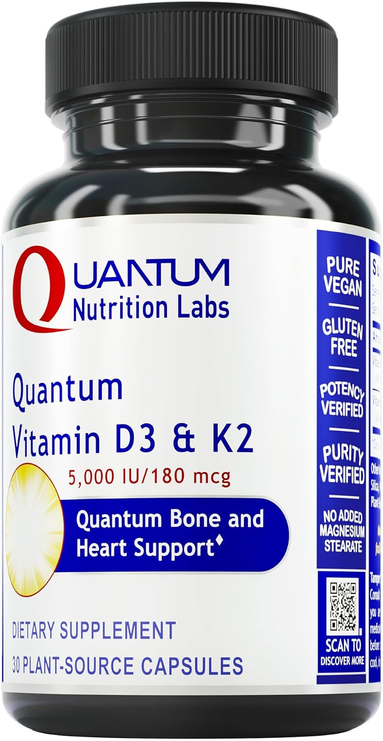 Quantum Nutrition Labs Vitamina D3 y K2 - 5000 UI, 30 Cápsulas Veganas