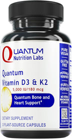 Quantum Nutrition Labs Vitamina D3 y K2 - 5000 UI, 30 Cápsulas Veganas