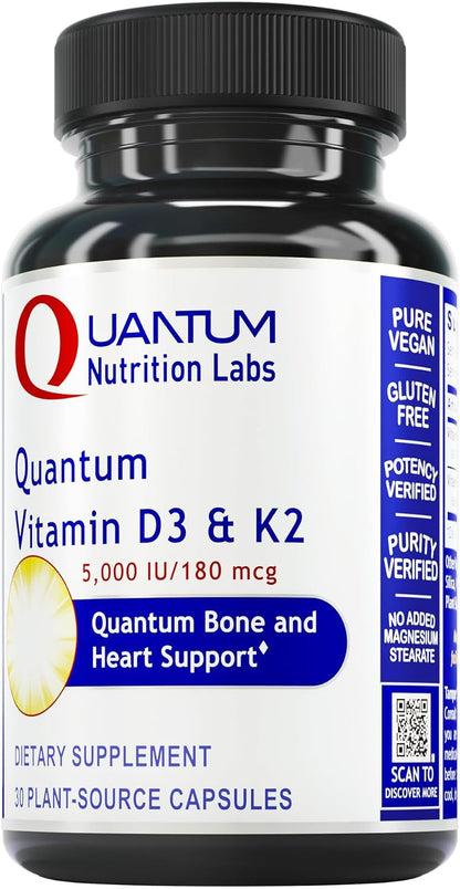 Quantum Nutrition Labs Vitamina D3 y K2 - 5000 UI, 30 Cápsulas Veganas – Image 1