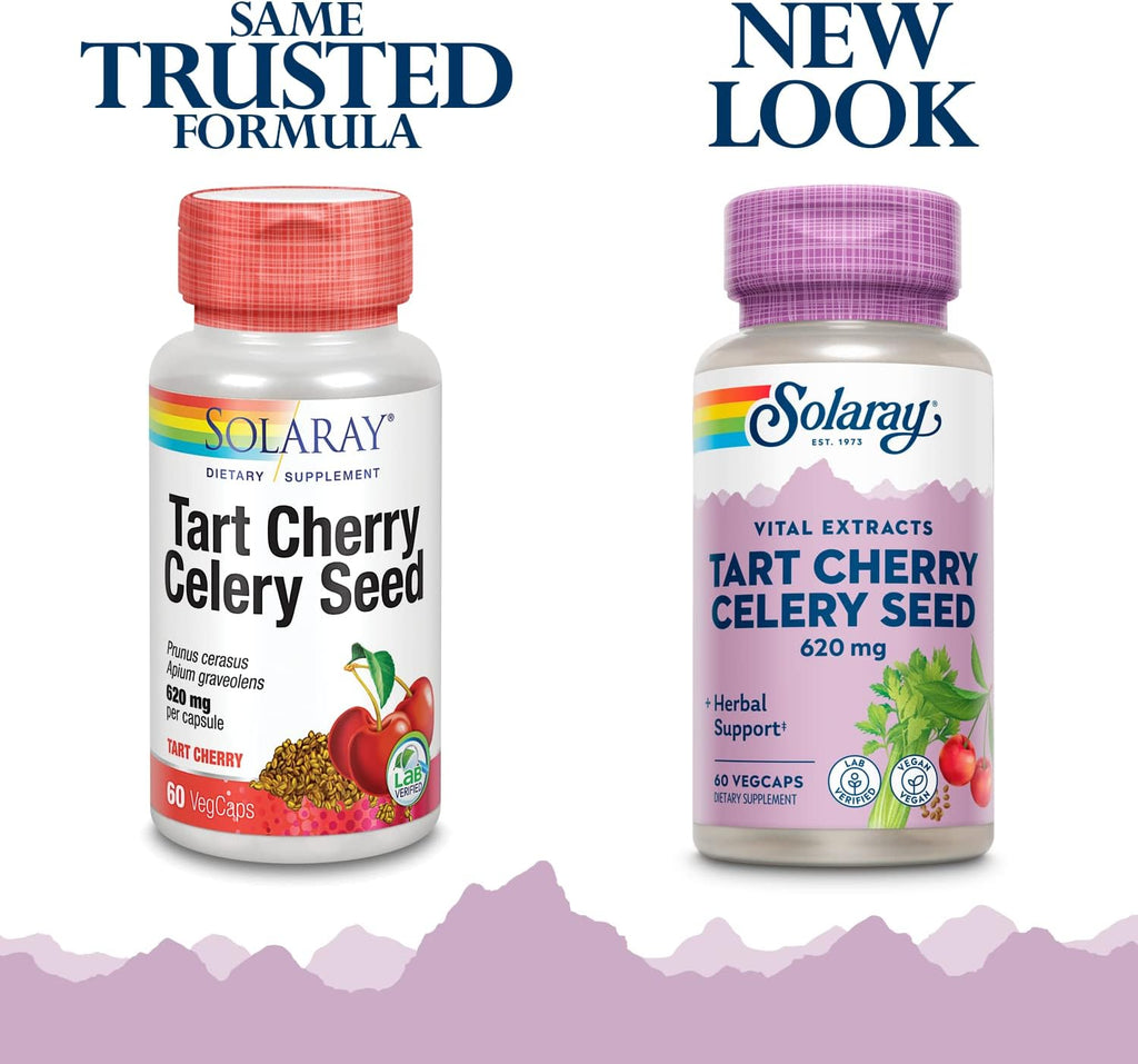 SOLARAY Cápsulas de Extracto de Cereza Ácida y Semilla de Apio – 620 mg, 60 Cápsulas Veganas