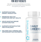 Revive MD Daily Greens - Suplemento de Superfoods y Antioxidantes con Enzimas Digestivas, Prebióticos y Probióticos - 180 Cápsulas (60 Dosis)