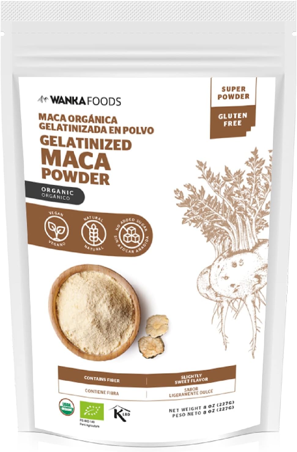 WANKA FOODS Maca Orgánica Gelatinizada en Polvo – 227g (8oz)