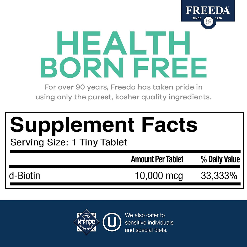 FREEDA Biotina 10.000 mcg – Pequeñas pastillas para el cabello, la piel y las uñas