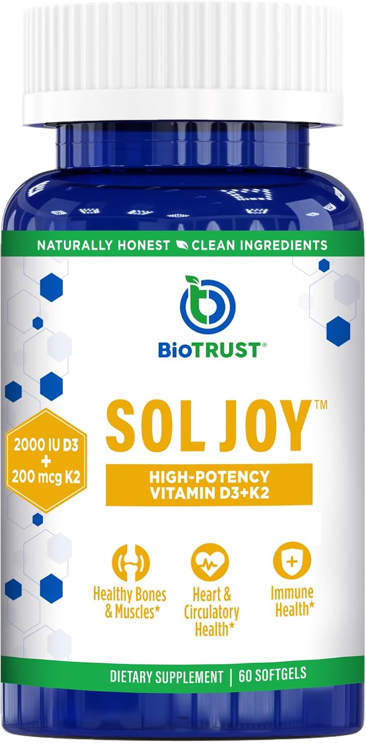 BioTrust Sol Joy – Vitamina D3 K2 de Alta Potencia (50 mcg)