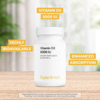 Supersmart - Vitamina D3 5000 UI (125mcg) - High Potency and Bioavailability - with Sunflower Oil | Non-GMO and Gluten-Free - 60 Softgels