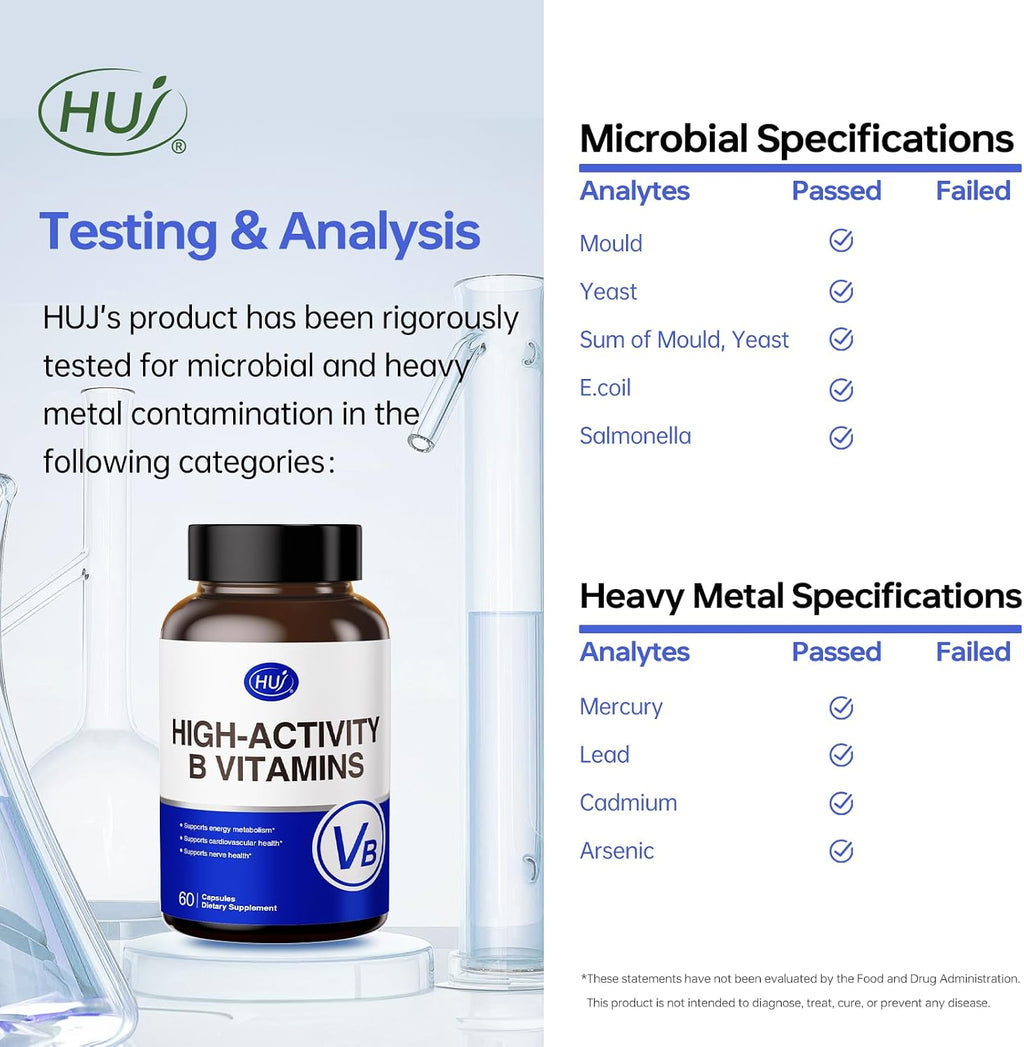 HUJ High-Activity B Vitamins - Complejo de 8 Vitaminas B con Inositol y D-Chiro Inositol - 60 Cápsulas