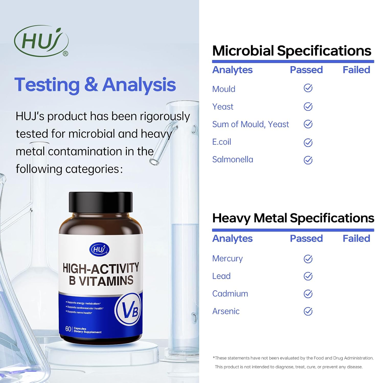 HUJ High-Activity B Vitamins - Complejo de 8 Vitaminas B con Inositol y D-Chiro Inositol - 60 Cápsulas