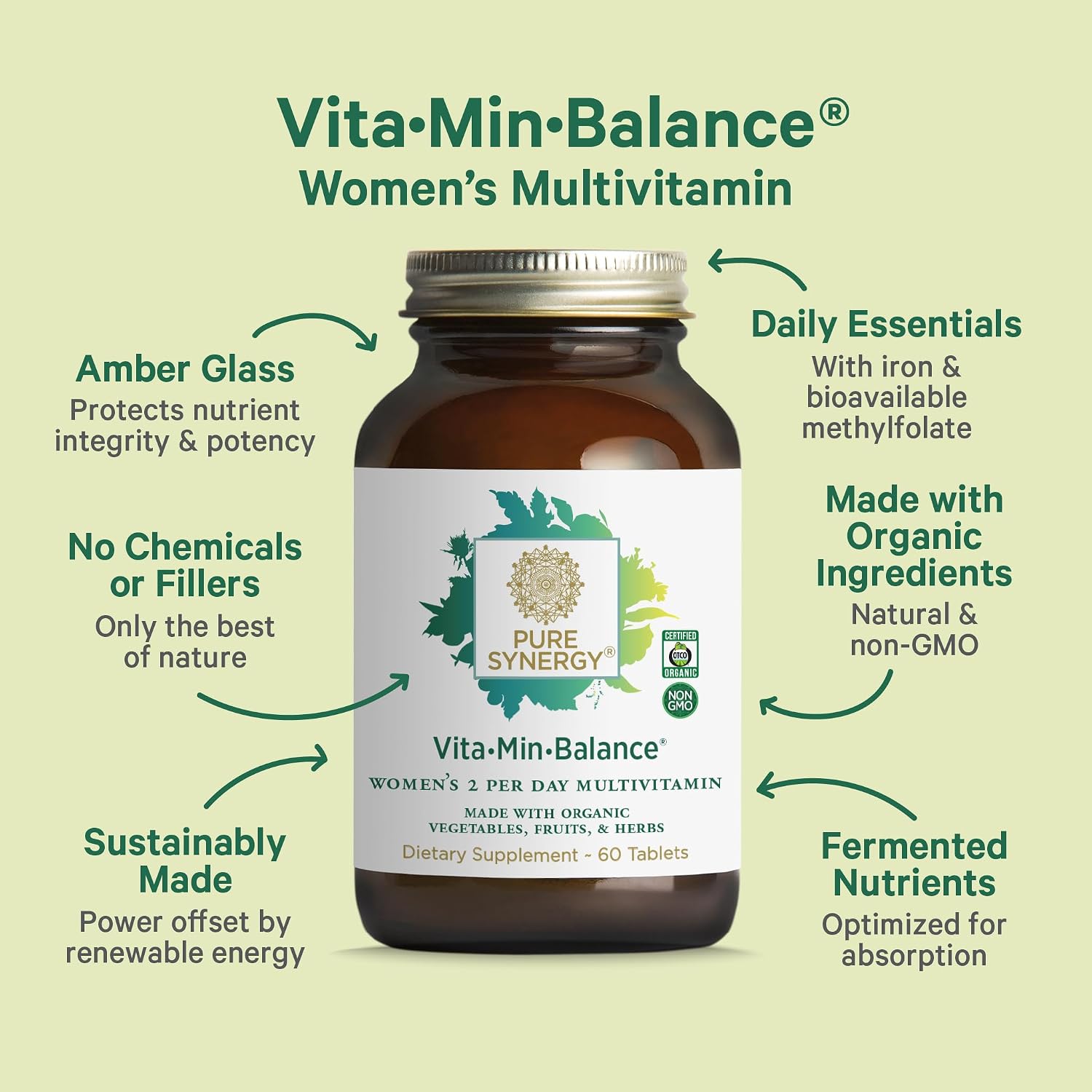 PURE SYNERGY Vita·Min·Balance - Multivitamínico para Mujeres con Hierro (60 Comprimidos)