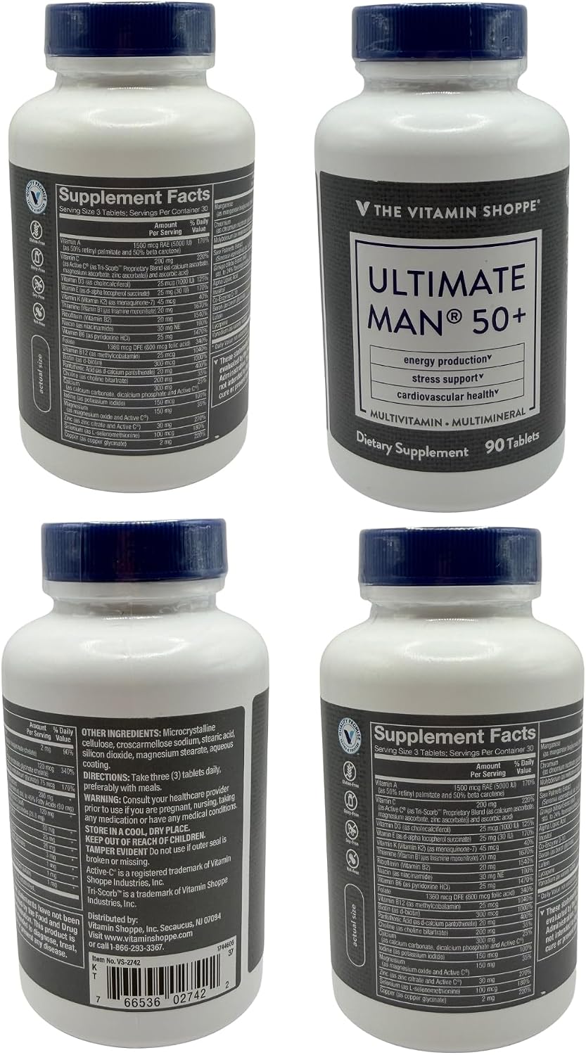 Ultimate Man 50+ Multivitamin - Complejo Multivitamínico para Hombres Mayores de 50, 90 Comprimidos