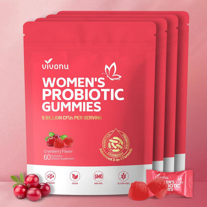 VivoNu Probióticos Femeninos en Gominolas - Equilibrio Vaginal y Digestivo - 60 Gominolas de Arándano Rojo – Image 10