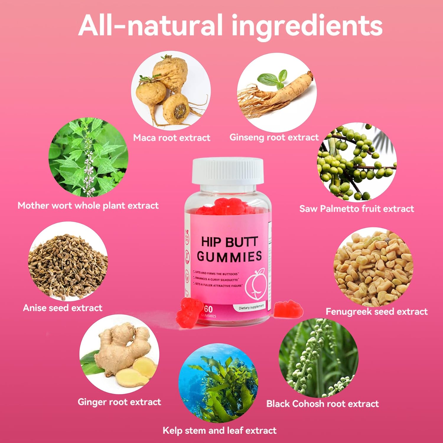 Laicuherb BBL Gummies para Mujeres Curvas - Sabor a Bayas, Gomitas con Vitaminas A, C, E y B6, 60 unidades, Forma de Oso, Mezcla Herbal