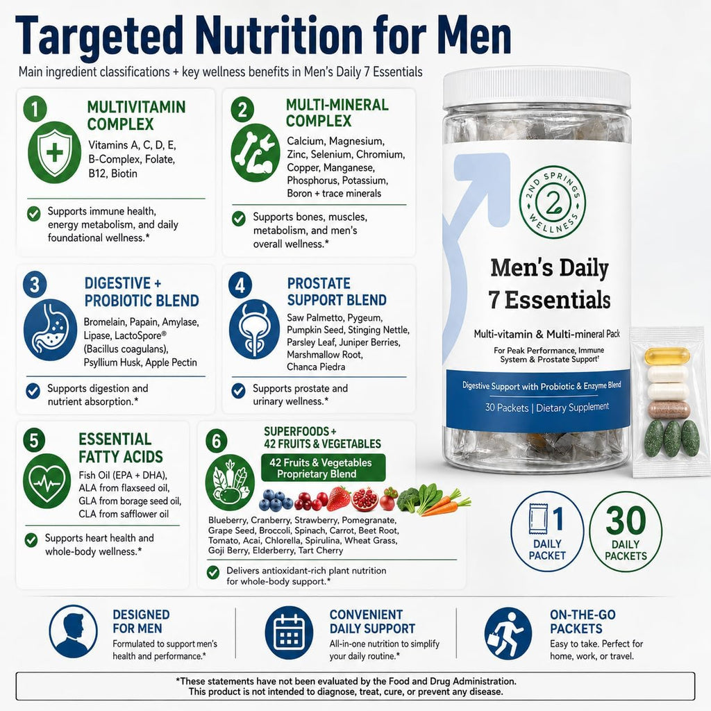 Daily 7 Essentials Men's Vitamin Pack - 30 Sobres | Multivitamínico para Hombres