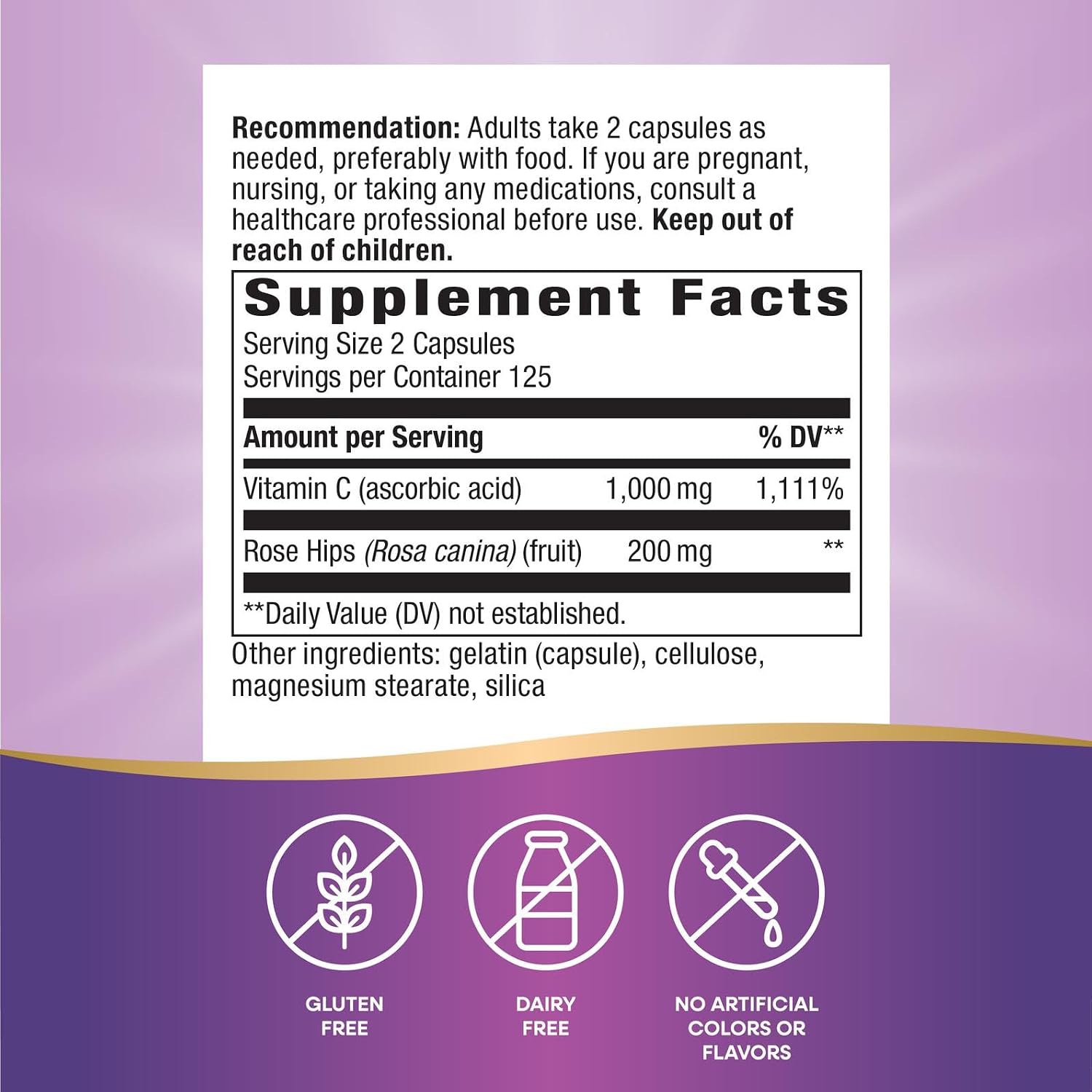 Nature's Way Vitamina C con Rosa Mosqueta, 1000 mg por dosis, 250 cápsulas