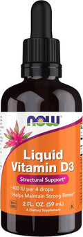 NOW Foods Vitamina D3 Líquida - 2 Onzas (59 ml) - 100 UI por gota