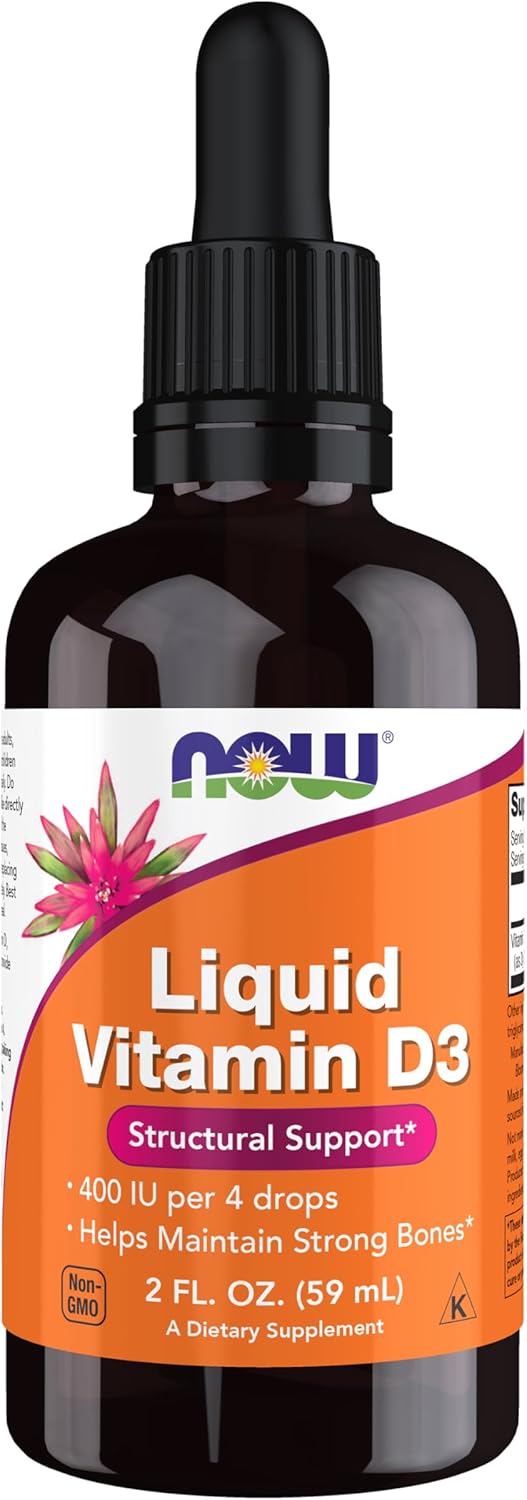 NOW Foods Vitamina D3 Líquida - 2 Onzas (59 ml) - 100 UI por gota