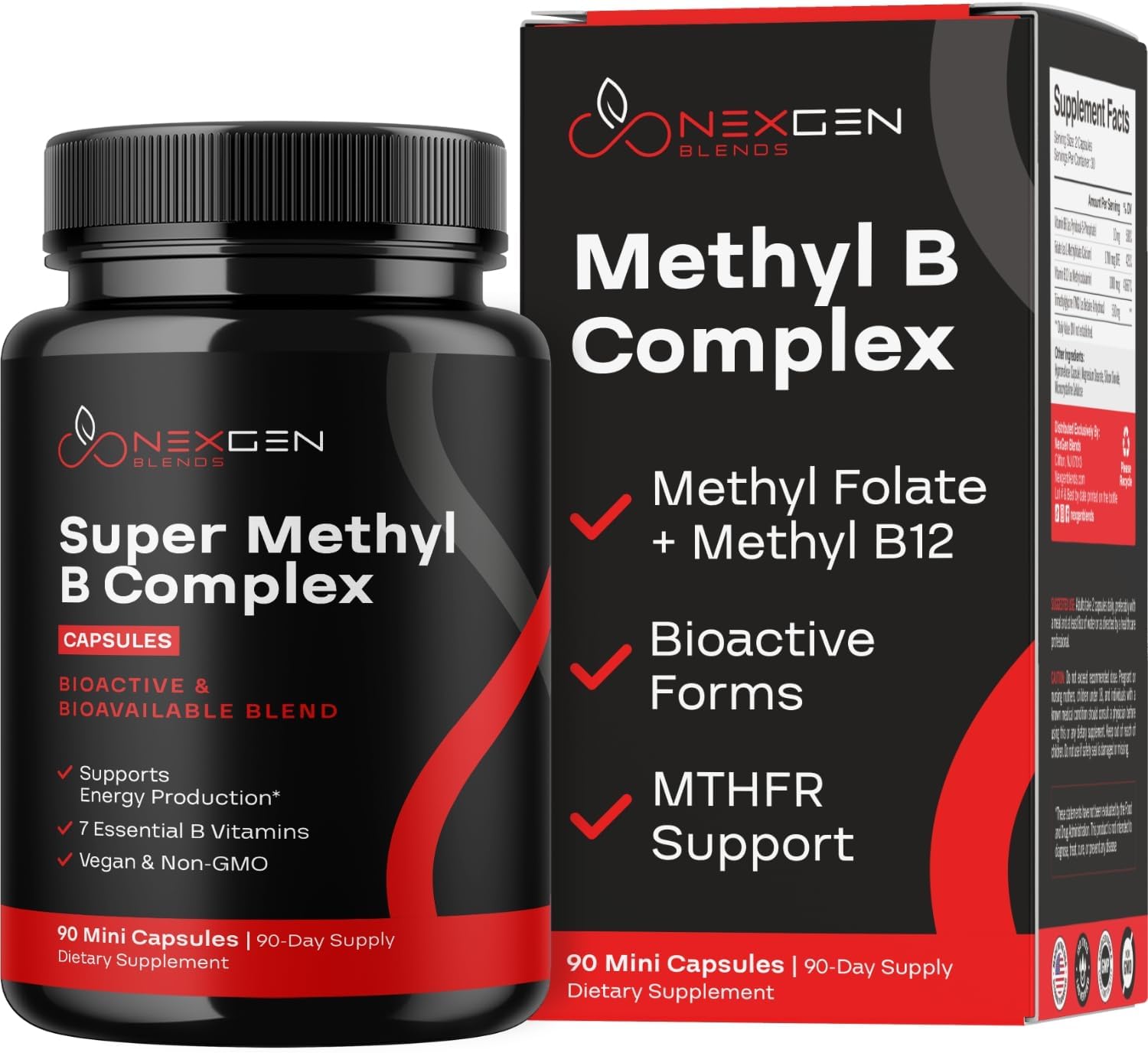 Complejo B Metilado - Suplemento de Vitaminas B con Metilfolato y Metilcobalamina, 30 Cápsulas