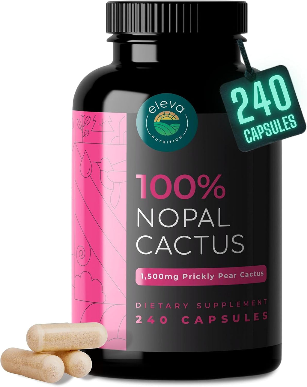 Cápsulas de Nopal Orgánico 1500mg con Extracto de Pimienta Negra - 240 Cápsulas