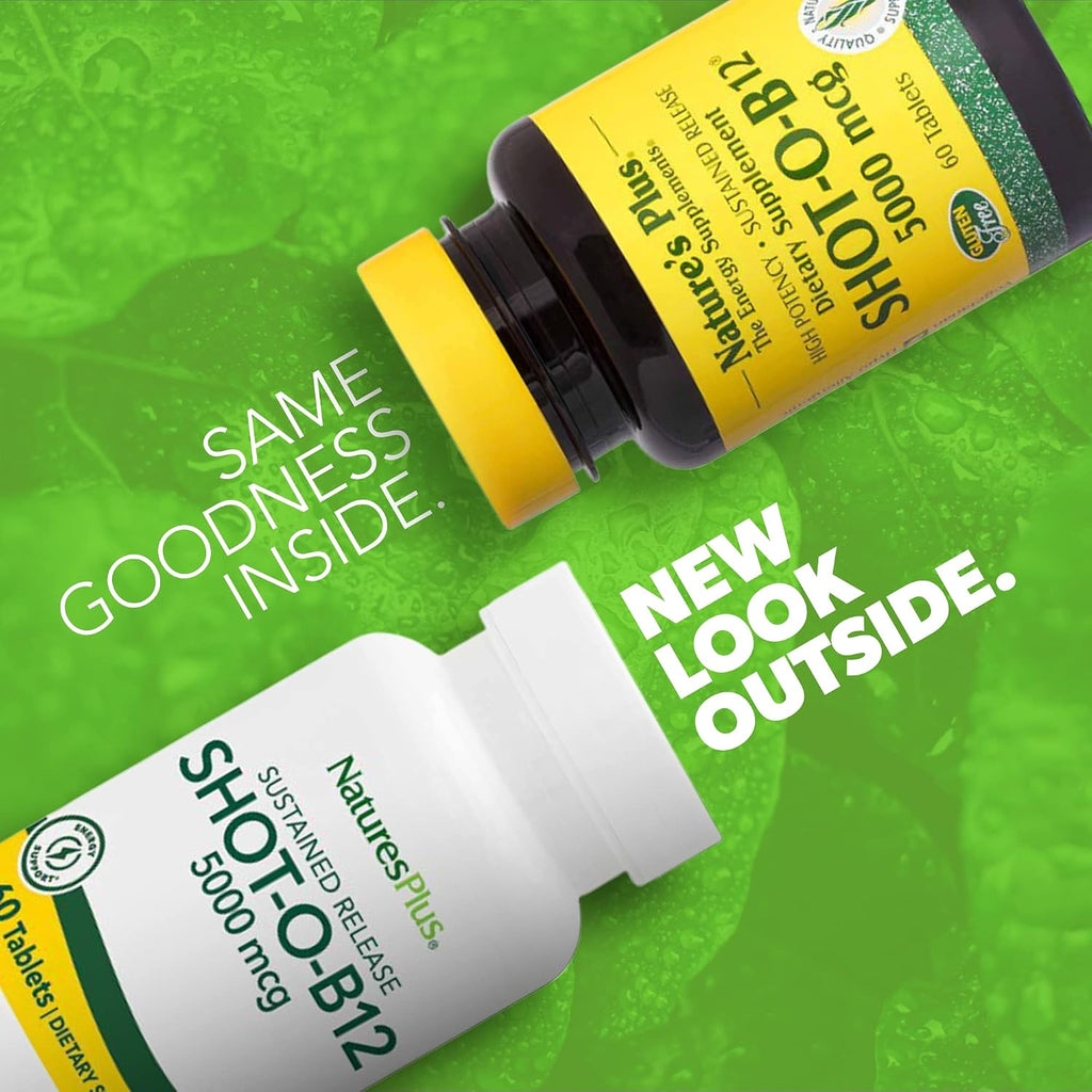 NaturesPlus Shot-O-B12 5000 mcg - 60 Comprimidos de Liberación Sostenida - Vitamina B12 Metilcobalamina