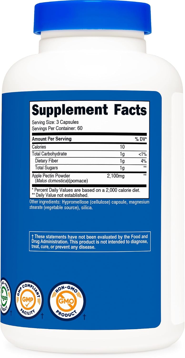 Nutricost Pectina de Manzana en Cápsulas, 2100mg por Dosis, 180 Cápsulas - Sin Gluten, Vegano