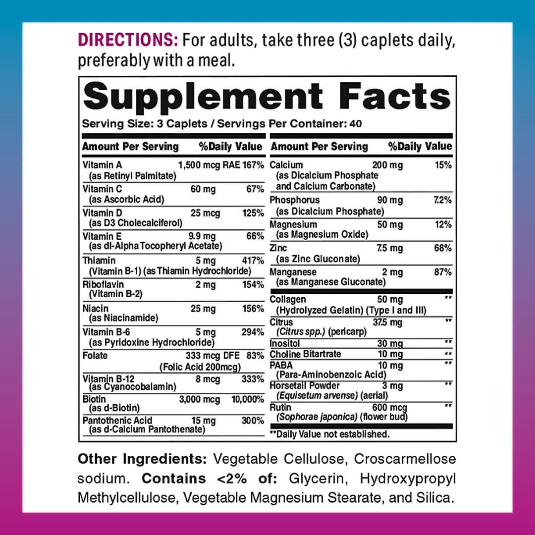 Vitamin World Hair, Skin and Nails Formula - 120 comprimidos