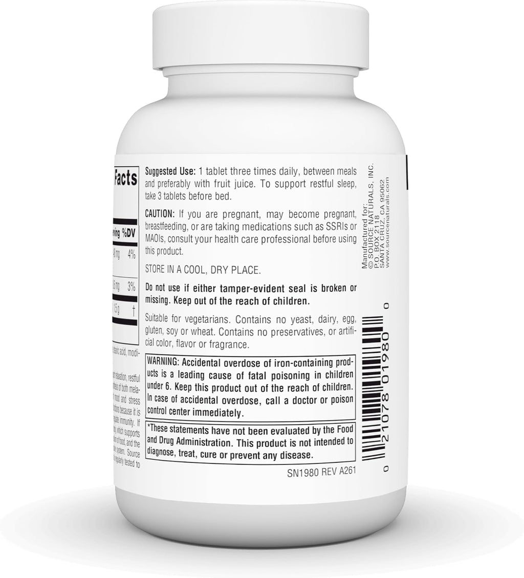 Source Naturals L-Triptófano, para el estado de ánimo, la relajación y el sueño, 500 mg - 120 comprimidos