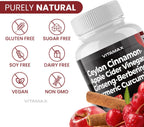 Vitamax Complejo de Canela de Ceilán, Vinagre de Manzana y Cúrcuma con Ginseng, Berberina y 12 Ingredientes Más - 60 Cápsulas