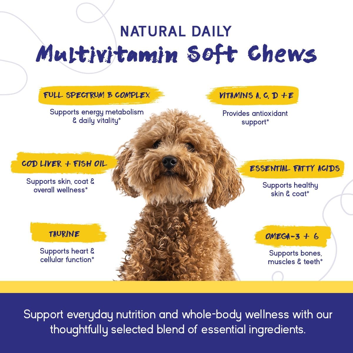 Multivitamínico Diario para Perros, Sabor a Carne de Res – 30 Masticables Blandos | Suplemento Completo con Omega-3, Vitaminas A, C, D, E y Complejo B