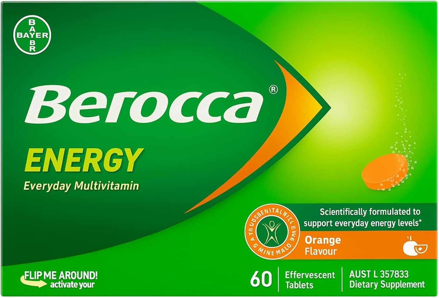 Berocca Energy Vitaminas B y C Sabor Naranja Tabletas Efervescentes 60 unidades