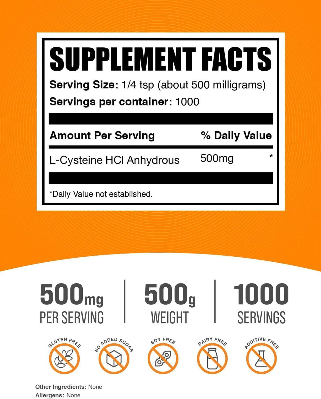 L-Cisteína HCl en Polvo - 500g (1.1 lbs) - Suplemento de Aminoácido