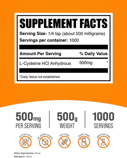 L-Cisteína HCl en Polvo - 500g (1.1 lbs) - – Sin gluten: Apto para personas con sensibilidad al gluten o celiaquía. – Image 2