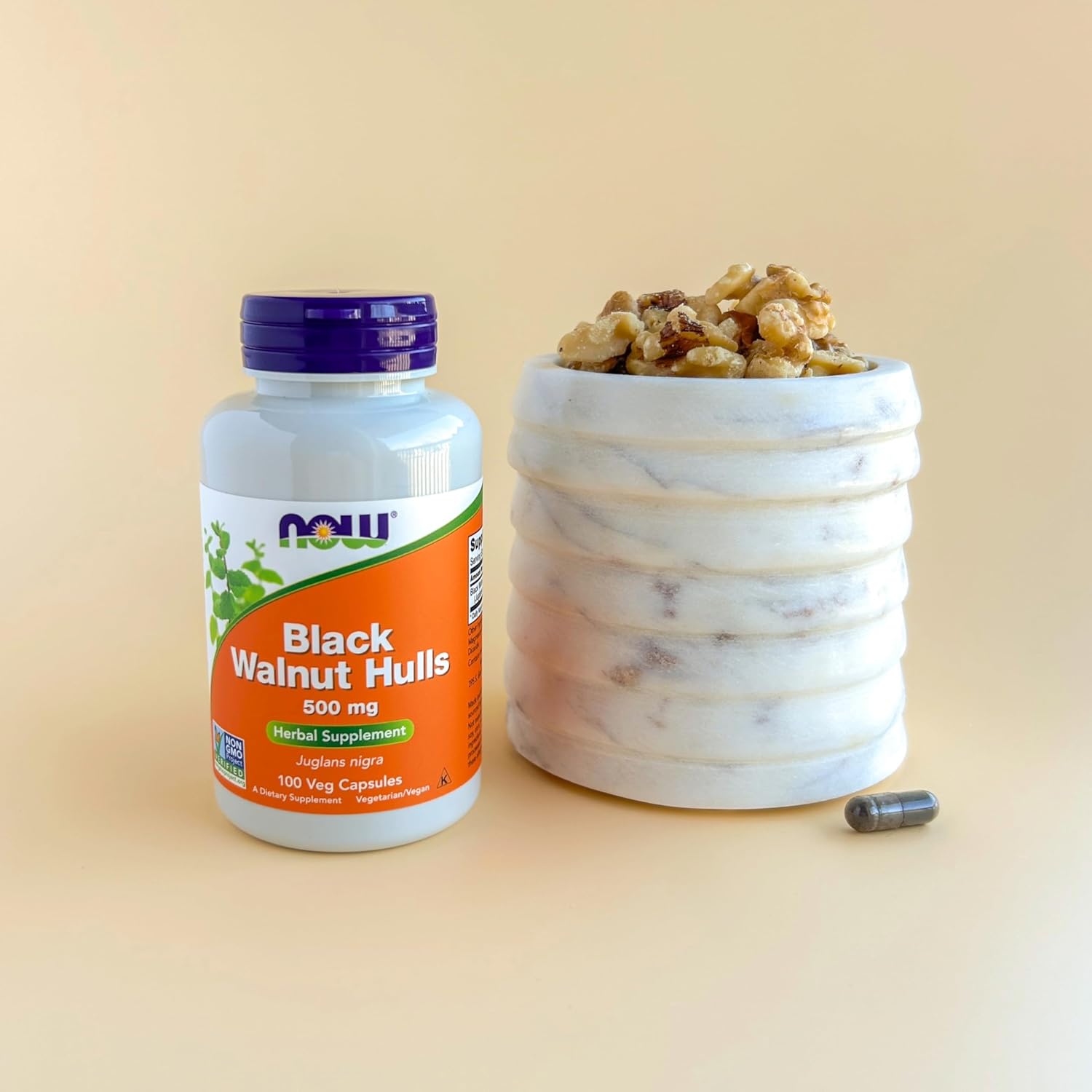 NOW Foods Suplemento de Cáscara de Nuez Negra (Juglans nigra) 500 mg, 100 Cápsulas Vegetales