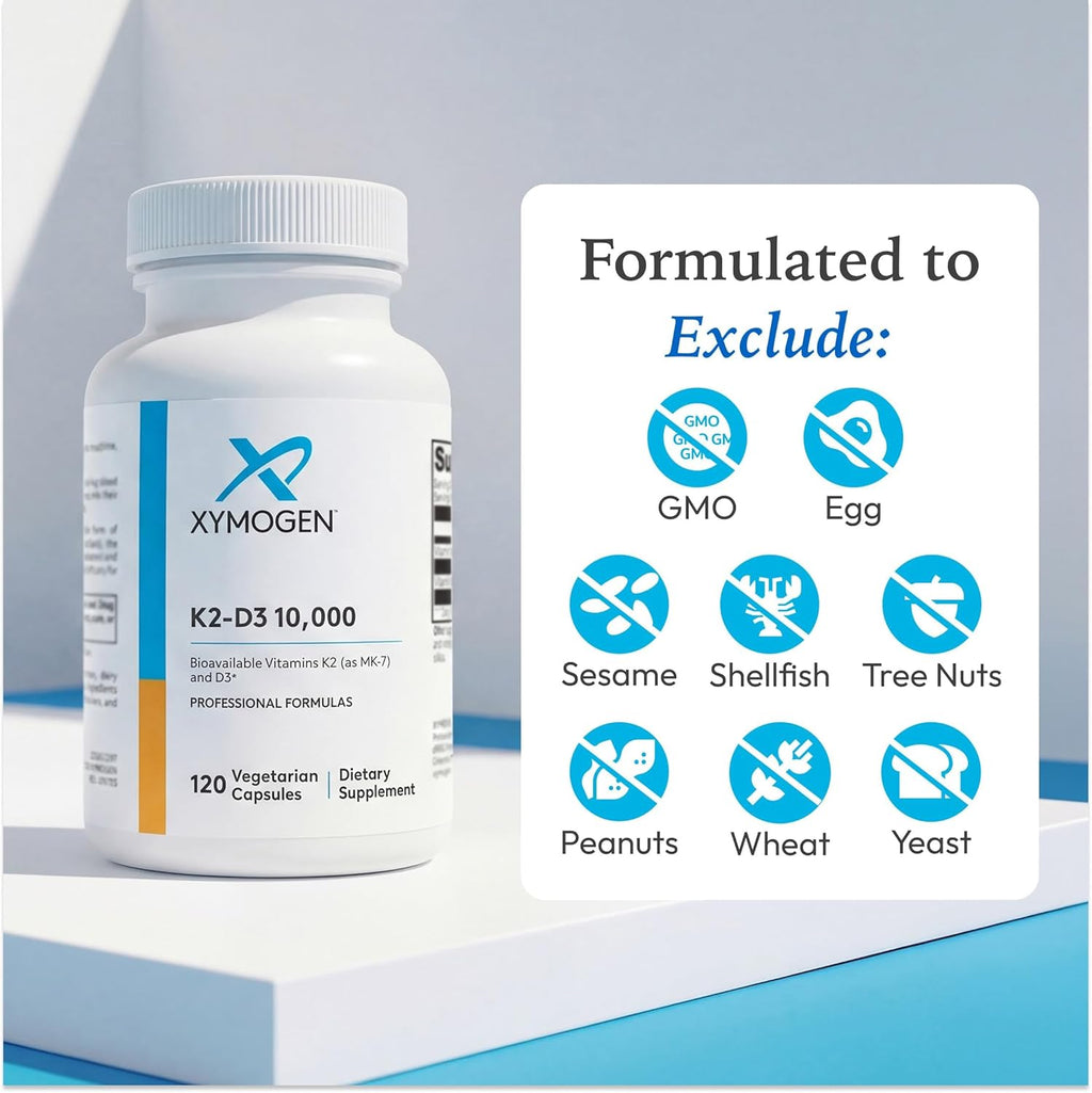 XYMOGEN K2-D3 10000 - Vitamina D3 y K2, 120 Cápsulas