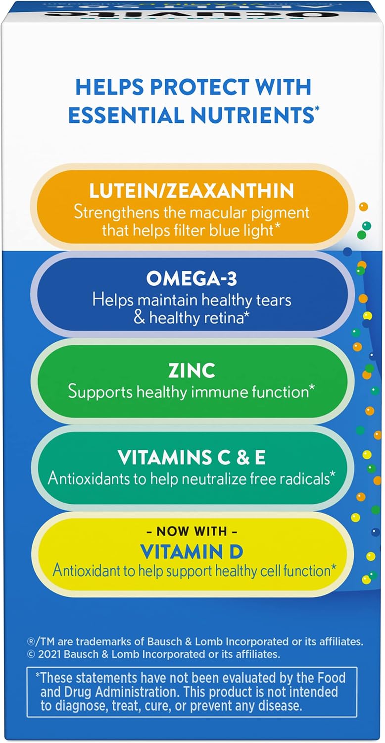 Ocuvite 50+ Eye Vitamin & Mineral Supplement, Multivitamin for Vision & Ocular Health with Omega-3, Zinc, Vitamins C & E, Lutein & Zeaxanthin, Zinc Supplements for Women and Men, 50 Softgels - 4 Pack