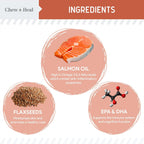Chew + Heal Labs Aceite de Pescado Omega 3 para Perros - 360 Golosinas Blandas de Salmón