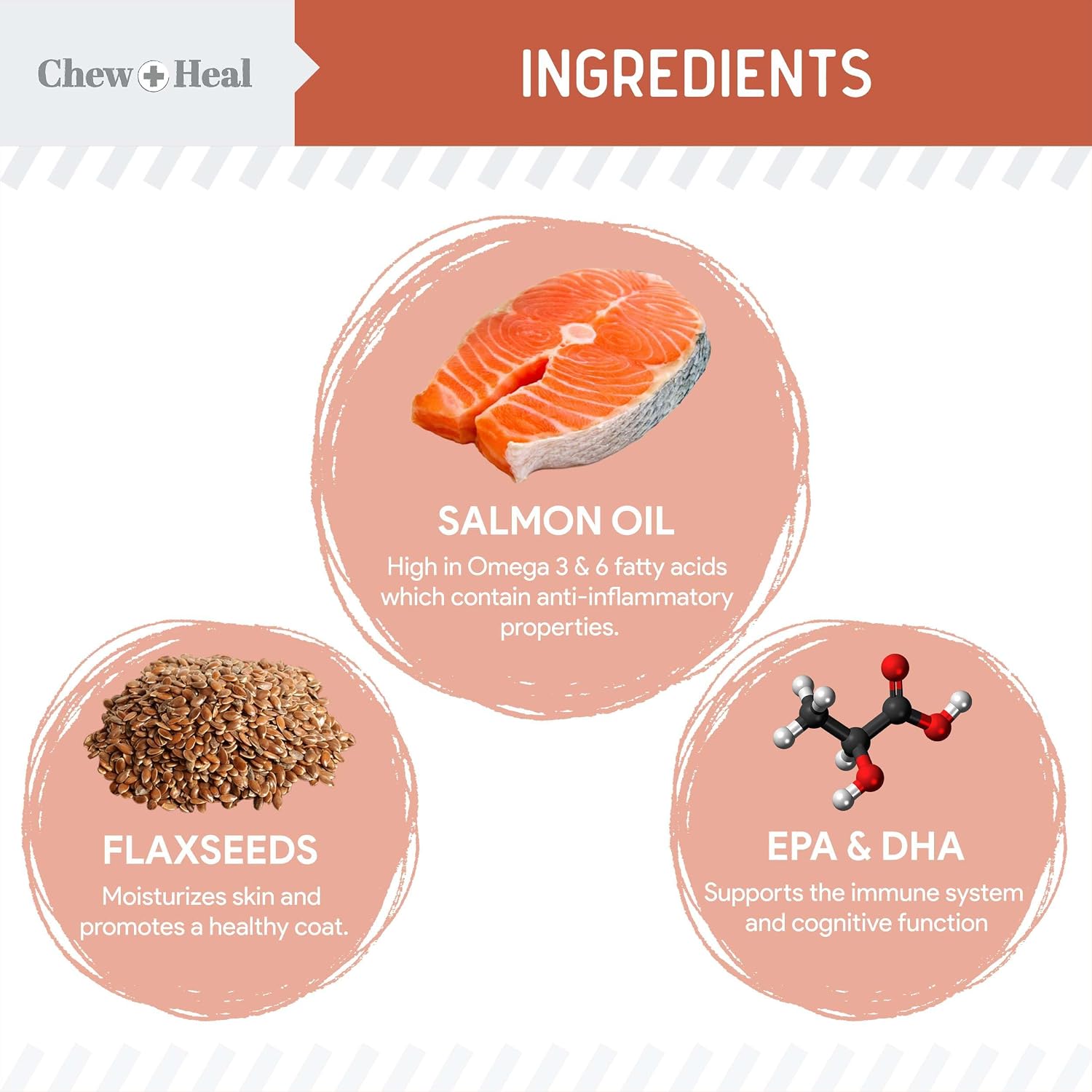 Chew + Heal Labs Aceite de Pescado Omega 3 para Perros - 360 Golosinas Blandas de Salmón