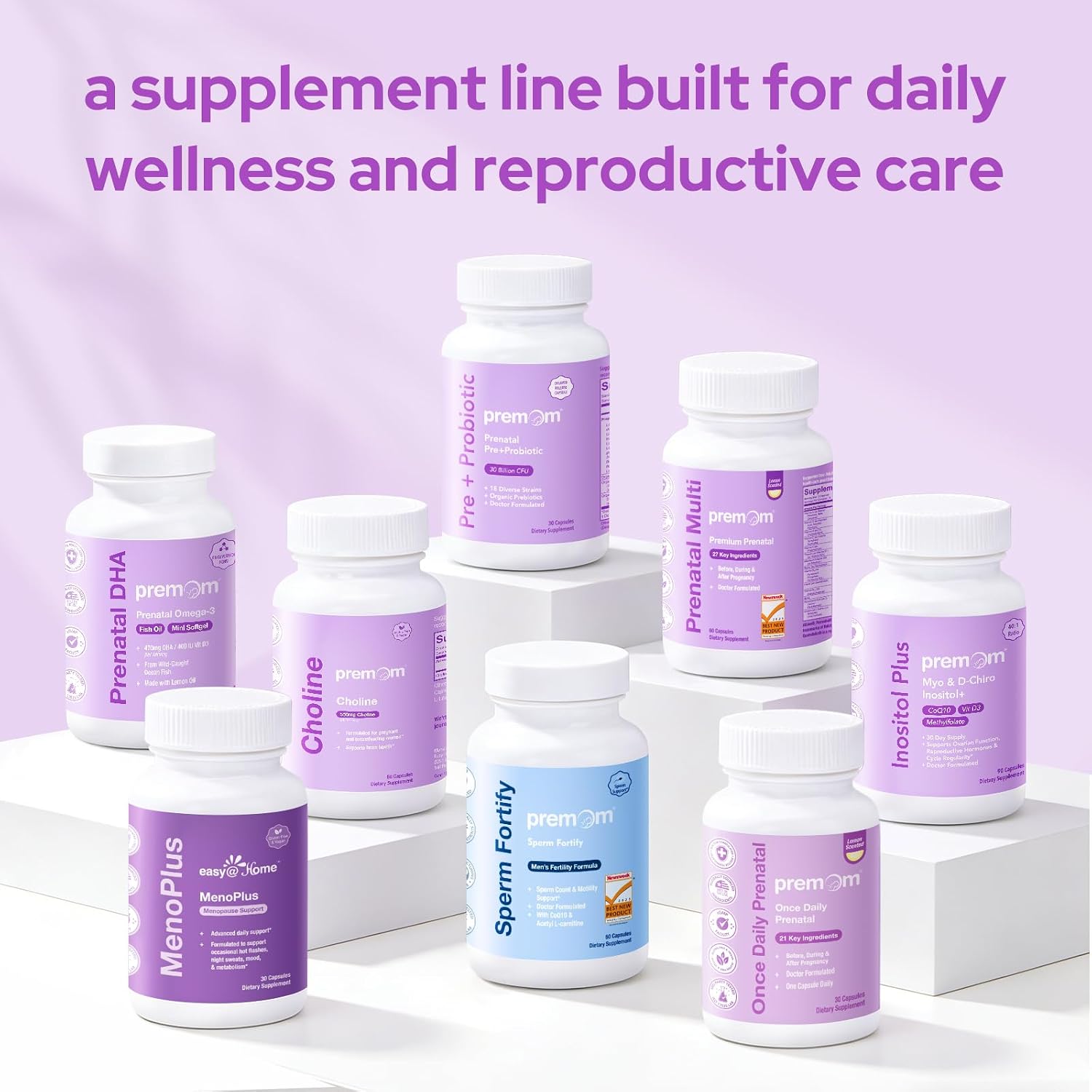 Premom Vitaminas Prenatales con DHA - Complejo Multivitamínico y Omega-3 (Cápsulas + Softgels)