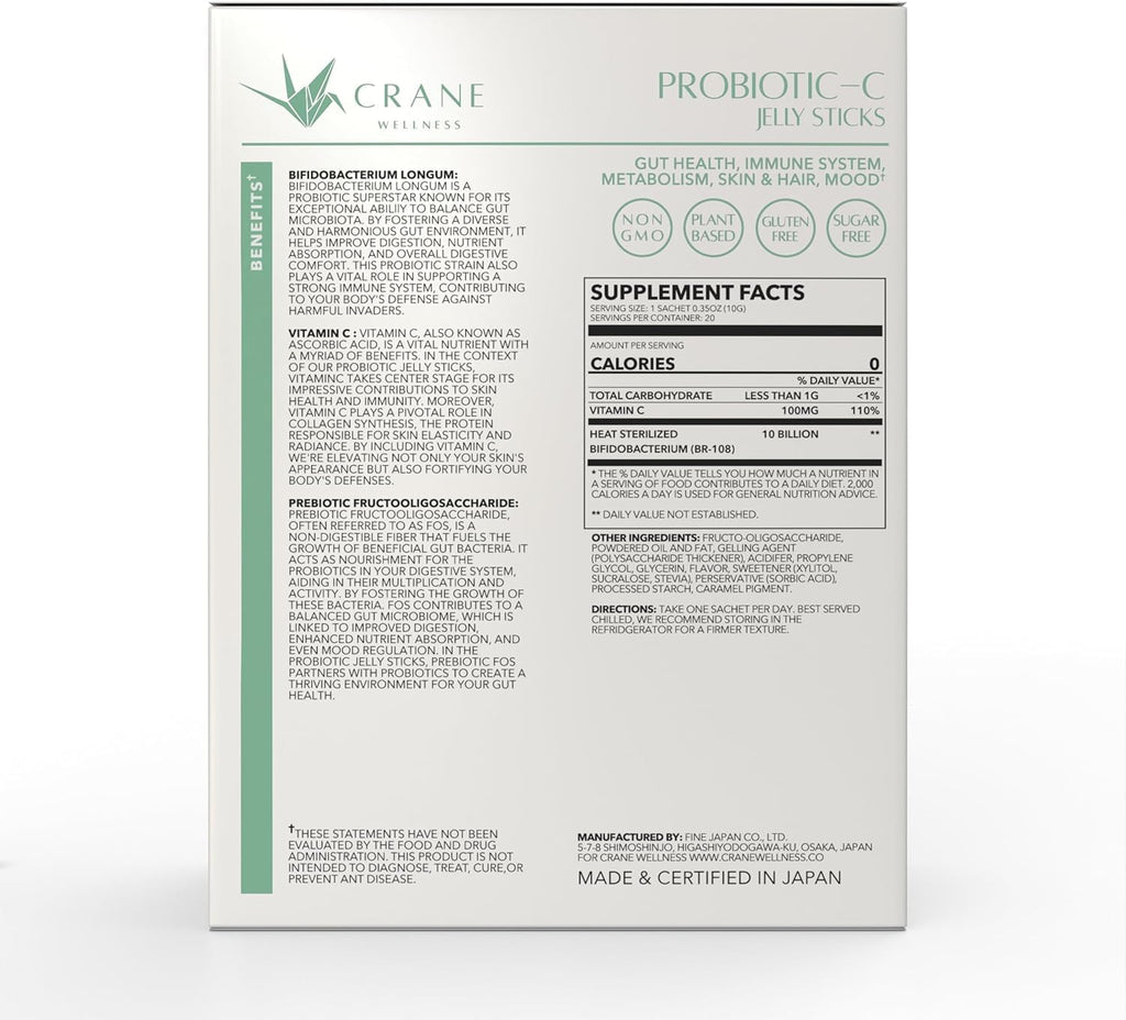 PROBIOTIC-C Jelly Sticks – Bifidobacterium y Vitamina C | 10 Billion UFC | Sin Gluten, Vegano, Sin Azúcar